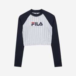 Fila Striped Crop Rash Guard - Naisten Uima-asut - Laivastonsininen | FI-93848